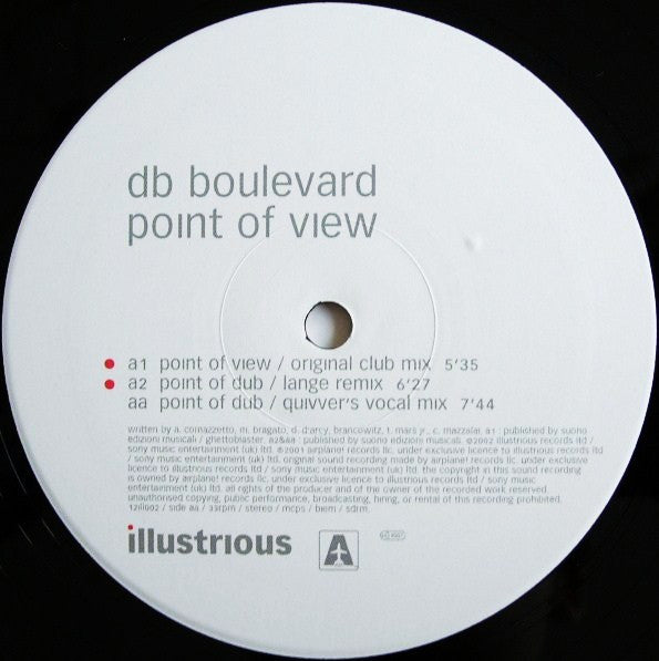 Image of Label Cover of 12" - VG/VG - DB BOULEVARD, Point Of View (Illustrious; 12ill002, UK 2002, Picture Sleeve), Light marks o disc, mild ringwear on sleeve., A1		Point Of View (Original Club Mix)	5:35A2		Point Of Dub (Lange Remix)6:27AA		Point Of Dub (Quivver's Vocal Mix)7:44 - 3016031C