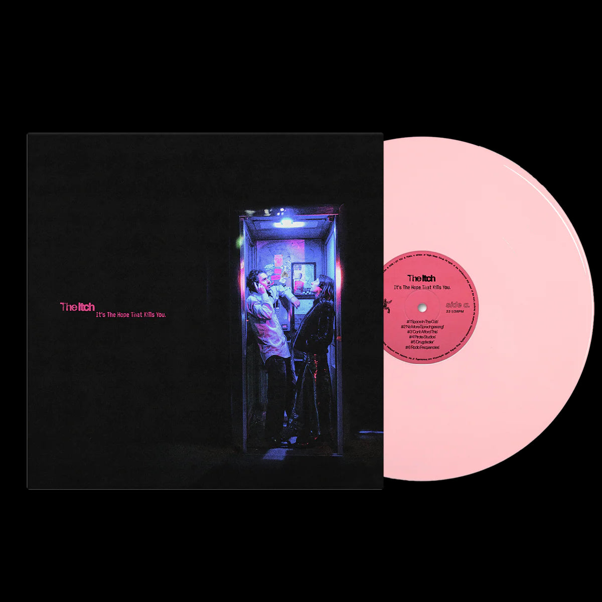 Image of Back Cover of LP - NEW/NEW - THE ITCH, It's The Hope That Kills You (Fiction Records; ITCH004, UK 2026, Inner, Indie Exclusive Pink Vinyl), , London alt-pop group The Itch release their debut LP. On It s The Hope That Kills You,, Simon Tyrie and Georgia Hardy pair dancefloor-filling beats with disenchanted pop songwriting to create something that nods to electroclash, indie-rock and Europop while remaining entirely singular. The Itch are both a product of and the antidote to an age of pessimism. - 