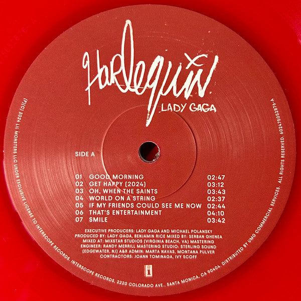 Image of Label Cover of LP - EX/EX - LADY GAGA, Harlequin (Interscope Records; 602475052876, Worldwide 2024, Gatefold, Inner, Poster, Red Vinyl), Opened Instore, Still In Stickered Shrinkwrap,  - 4046008S