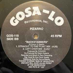 Image of Back Cover of 12" - /G+ - PIZARRO, Backstabbers (Gosa-Lo Recordings; GOS-118, US 1991), Sticker on label, light marks and hairlines on disc, some light fogging in areas. Very close to VG.,  - 1216085C