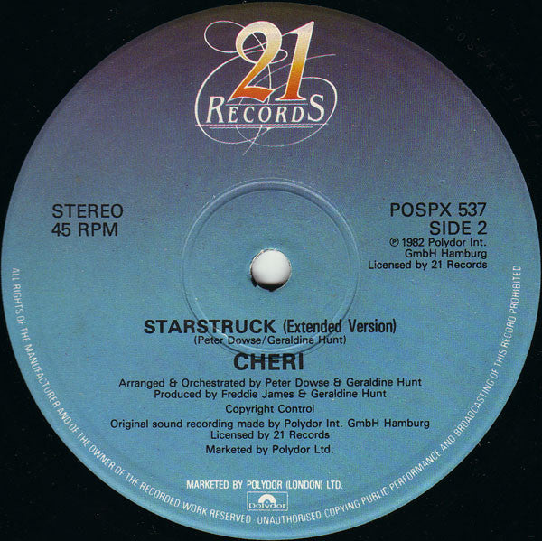 Image of Front Cover of 12" - /VG - CHERI, Give It To Me Baby / Starstruck (21 Records ; POSPX 537, UK 1982), light marks only,  - 1246063S