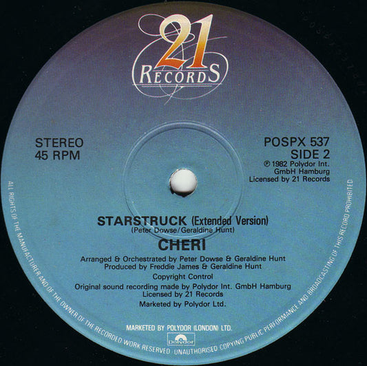 Image of Front Cover of 12" - /VG - CHERI, Give It To Me Baby / Starstruck (21 Records ; POSPX 537, UK 1982), light marks only,  - 1246063S