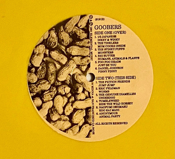 Image of Label Cover of 10" LP - VG+/VG+ - VARIOUS, Goobers  - A Collection Of Kid's Songs (T.E.C. Tones; 91901, US 1991, Foldover Sleeve, Insert, Brown Paper Bag With Cards About the Songs, Yellow Vinyl), ,  - 1226092E