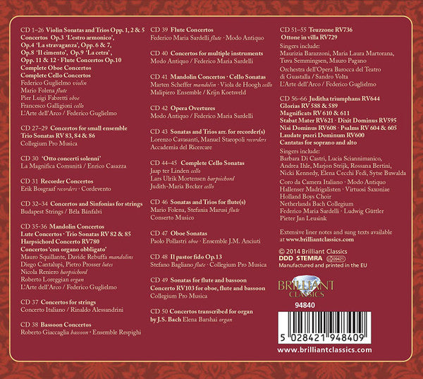 Image of Label Cover of 66xLP - VG+/VG+ - ANTONIOANTONIO VIVALDI, Vivaldi Edition (Brilliant Classics; 94840, Europe 2014, Box Set), ,  - 1236055E