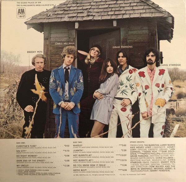 Image of Back Cover of LP - VG+/VG - THE FLYING BURRITO BROS, The Gilded Palace Of Sin (A&M Records; SP 3122, US 1981 Reissue, Terre Haute Pressing), Strong VG, A few light mottly marks found on many US pressings, Nice sleeve,  - 1216206C
