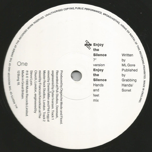 Image of Label Cover of 12" - VG+/VG+ - DEPECHE MODE, Enjoy The Silence (Mute; 12 Bong 18, UK 1990, Audio Services Ltd. Pressing), Sleeve has slight impression of where sticker was.,  - 2526035E