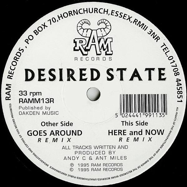 Image of Front Cover of 12" - VG+/VG - DESIRED STATE, Goes Around / Here & Now (Remixes) (RAM Records; RAMM 13R, UK 1996, Company Sleeve), , A	Goes Around (Remix)B	Here & Now (Remix) - 1216237C