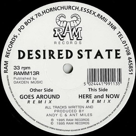 Image of Front Cover of 12" - VG+/VG - DESIRED STATE, Goes Around / Here & Now (Remixes) (RAM Records; RAMM 13R, UK 1996, Company Sleeve), , A	Goes Around (Remix)B	Here & Now (Remix) - 1216237C