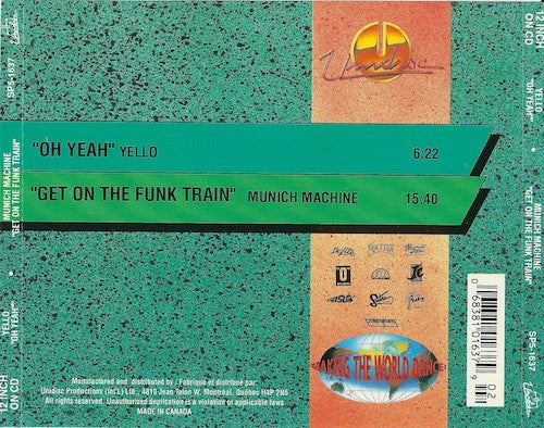 Image of Back Cover of CD - VG+/VG+ - YELLO / MUNICH MACHINE, Oh Yeah / Get On The Funk Train (Unidisc; SP5-1637, Canada 1992), ,  - 1256058S