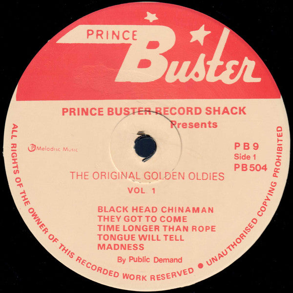 Image of Front Cover of LP - /VG+ - PRINCE BUSTER, Prince Buster Record Shack Presents The Original Golden Oldies Vol. 1 (Prince Buster ; PB 9, Jamaica Reissue, Plain Sleeve), Shiny clean., A1	Wash WashA2	Enjoy Your SelfA3	Believe Kill And CureA4	Dandy Dane & LorraineA5	Over & OverA6	CreationB1	Black Head ChinamanB2	They Got To ComeB3	Time Longer Than RopeB4	Tongue Will TellB5	MadnessB6	Praise Without Raise - 1226213E