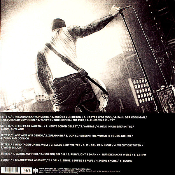 Image of Back Cover of 3xLP - EX/EX - BROILERS, Santa Muerte Live Tapes (People Like You Records ; 4682631, Germany 2012, Gatefold, 3 Inners, Stickered Sleeve, 180 Gram Vinyl, Limited Edition), Limited Edition No 2430/3000,  - 1226254E