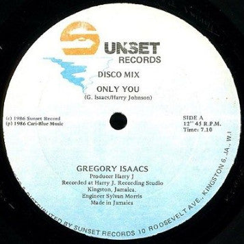 Image of Front Cover of LP - VG+/VG+ - GREGORY ISAACS, Only You (Sunset Records; , Jamaica 1986, Company Sleeve), Shiny clean copy. In beautiful Harry J company sleeve.,  - 1226214E