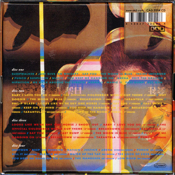 Image of Back Cover of 4xCD - VG+/VG+ - COLOURBOX, Colourbox (4AD; CAD 3204 CD, UK 2012, Box Set, 4 Inners, Ten glossy insert cards of original sleeve art and discography information.), Discs 1&4 have light marks but play fine,  - 2236077E