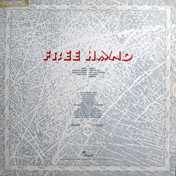 Image of Back Cover of LP - VG+/VG+ - GENTLE GIANT, Free Hand (Chrysalis Green With Black Rim Text; CHR 1093, UK 1975, Insert), Strong VG+, Slight Edge And Ring Wear,  - 1226247E