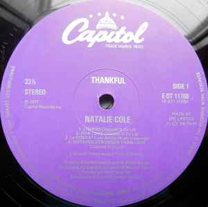 Image of Label Cover of LP - VG+/VG+ - NATALIE COLE, Thankful (Capitol Records; E-ST 11708, UK 1978, Inner), Light marks. Strong VG+. Light ringwear.,  - 1226281E