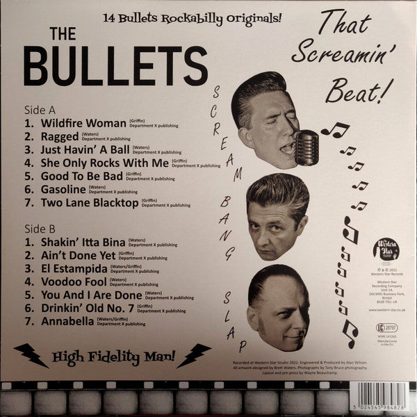 Image of Back Cover of LP - VG+/VG - THE BULLETS, That Screamin' Beat! (Western Star Recording Company; WSRC LP1202, UK 2022), ,  - 1226264E