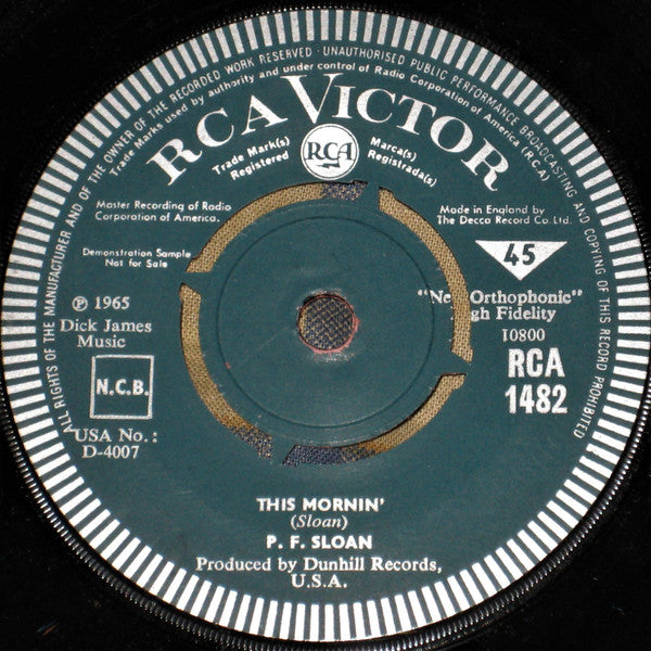 Image of Back Cover of 7" - /G+ - P.F. SLOAN, Sins Of A Family / This Mornin' (RCA Victor; RCA 1482, UK 1965, Promo), Sticker On Sleeve, Strong G+,  - 1256072S