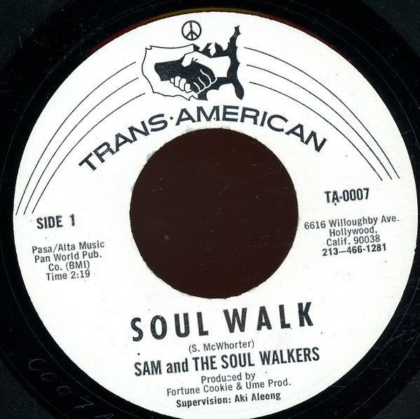 Image of Front Cover of 7" - /VG+ - SAM AND THE SOUL WALKERS, Soul Walk / A Telephone Is Ringing (Trans-American; TA-0007, US 1969), Labels have patches of damage and a stain on them,  - 1216292C