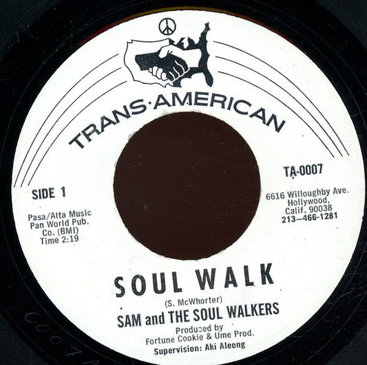 Image of Front Cover of 7" - /VG+ - SAM AND THE SOUL WALKERS, Soul Walk / A Telephone Is Ringing (Trans-American; TA-0007, US 1969), Labels have patches of damage and a stain on them,  - 1216292C