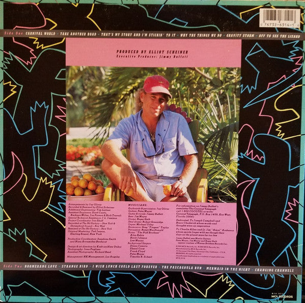 Image of Back Cover of LP - VG/VG+ - JIMMY BUFFETT, Off To See The Lizard (MCA Records Rainbow Labels; MCA-6314, US 1989), Notch cut into sleeve, Clean disc, Sleeve a little wavy,  - 1216225C