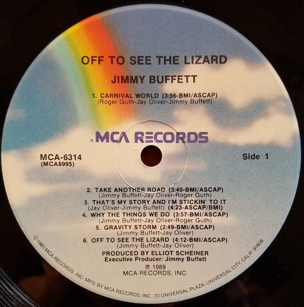 Image of Label Cover of LP - VG/VG+ - JIMMY BUFFETT, Off To See The Lizard (MCA Records Rainbow Labels; MCA-6314, US 1989), Notch cut into sleeve, Clean disc, Sleeve a little wavy,  - 1216225C