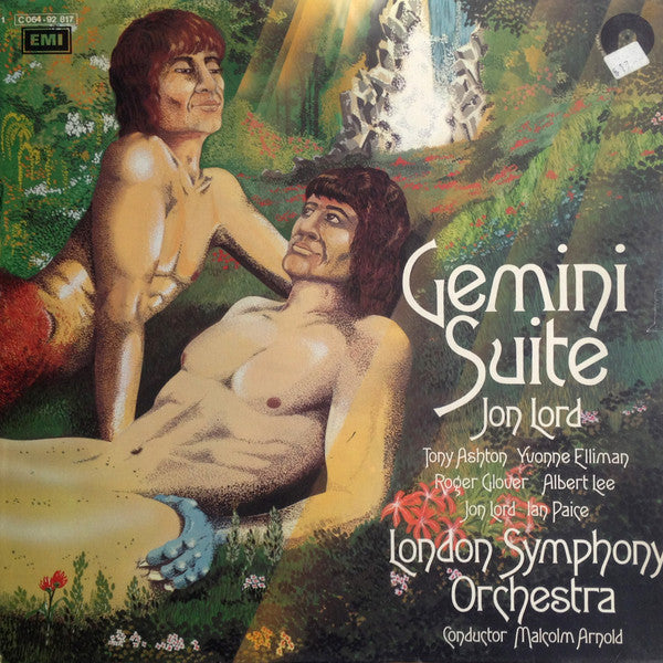 Image of Front Cover of LP - VG/G+ - JON LORD, LONDON SYMPHONY ORCHESTRA, Gemini Suite (Purple Records; 1 C 062-92 817, Germany 1971, Laminated Gatefold Sleeve With Two Lines Of Text In Upper Right Corner Inside), Light Marks only.,  - 1216228C
