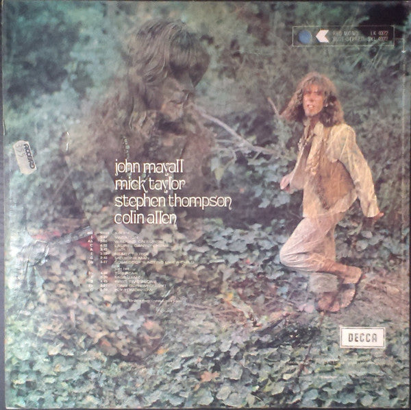 Image of Back Cover of LP - VG/G - JOHN MAYALL, Blues From Laurel Canyon (Decca Unboxed Labels; SKL 4972, UK 1969 Reissue, Robert Stace Laminated Gatefold Sleeve With Indicator Hole & Small Decca Box On Front, Company Inner, Stereo, JT In Runouts, No JT On Labels), Lots of light marks and hairlines, Good gloss to disc, Light wear to sleeve, With Decca Inner. ,  - 1216229C