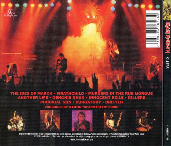 Image of Back Cover of CD - M/M - IRON MAIDEN, Killers (Parlophone; 0190295567750, Europe 2018 Reissue, Digipak), Still SEALED In Stickered Shrinkwrap,  - 1216386C