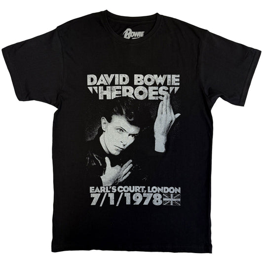 Image of Front Cover of Accessories - NEW/NEW - DAVID BOWIE, David Bowie Unisex T-Shirt: Heroes Earls Court (Black) L (; BOWTS06MB,  ), ,  - 1256101S