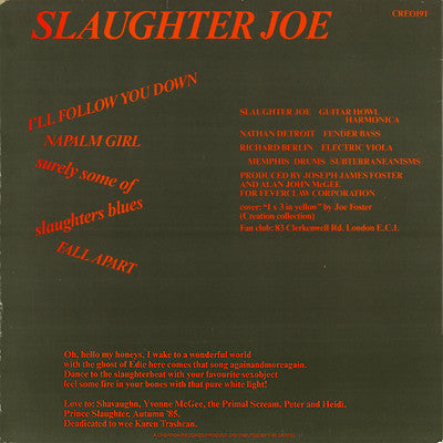 Image of Back Cover of 12" - VG/VG+ - SLAUGHTER JOE, I'll Follow You Down (Creation Records; CRE 019T, UK 1985, Picture Sleeve), ,  - 1216375C