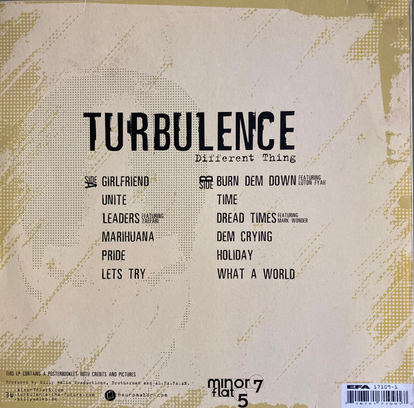 Image of Back Cover of LP - VG+/VG+ - TURBULENCE, Different Thing (Minor 7 Flat 5; EFA 17109-1, Germany 2003), ,  - 1246318S