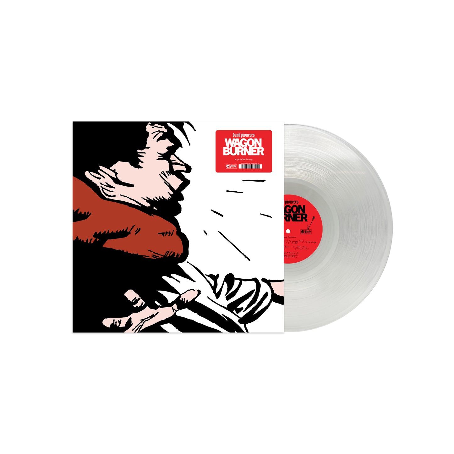 Image of Back Cover of LP - NEW/NEW - DEAD PIONEERS, Wagon Burner (Hassle Records; HOFF496LPB, UK 2026, Inner, Poster, Crystal Clear Vinyl), , Dead Pioneers, the Indigenous fronted punk band from Denver CO, engages audiences in a visceral dialogue about survival, resilience, and reclamation of voice. Wagon Burner, their third album, is heavier, harder but also the most accessible; vicious hooks scattered among the punk-rock melee and guest appearances by kindred spirits Cheap Perfume, The Interrupters and S