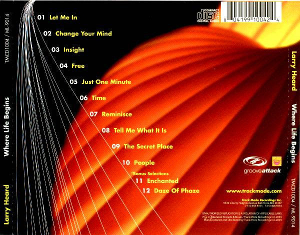 Image of Back Cover of CD - EX/EX - LARRY HEARD, Where Life Begins (Track Mode; TMCD1004, Europe 2003, Jewel Case), ,  - 1256132S