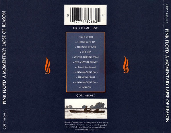 Image of Back Cover of CD - M/M - PINK FLOYD, A Momentary Lapse Of Reason (EMI; CDP 7 48068 2, Europe 1987 Reissue, Jewel Case), ,  - 1216446C