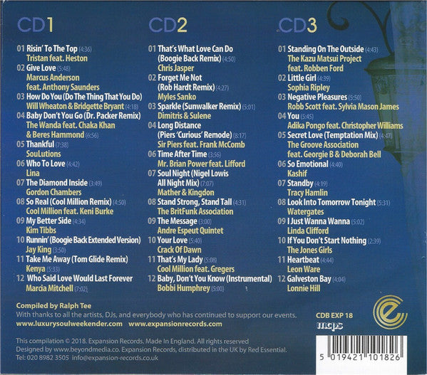 Image of Back Cover of 3xCD - VG+/VG+ - VARIOUS, Luxury Soul 2018 (Expansion; CDB EXP18, UK 2018, Digipak), Opened Instore,  - 1256168S