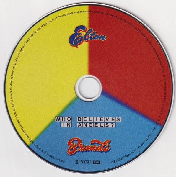 Image of Label Cover of 2xCD - VG+/VG+ - ELTON JOHN, BRANDI CARILE, Who Believes In Angels? (EMI ; EMICDY 2124, Worldwide , Box Set, Booklet, "Elton" and "Brandi" fabric transfers And 6x printed Polaroids. ), Nice copy showing minimal sign of use.,  - 1216449C