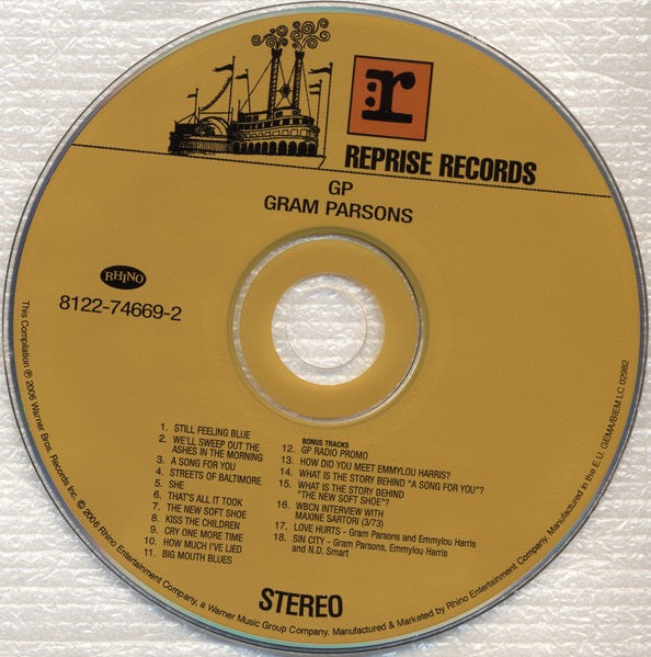 Image of Label Cover of 3xCD - VG+/VG+ - GRAM PARSONS, The Complete Reprise Sessions (Rhino Records; 8122-74669-2, Europe 2006, Box Set, Booklet & Insert), Nice copy showing minimal sign of use.,  - 1216520C