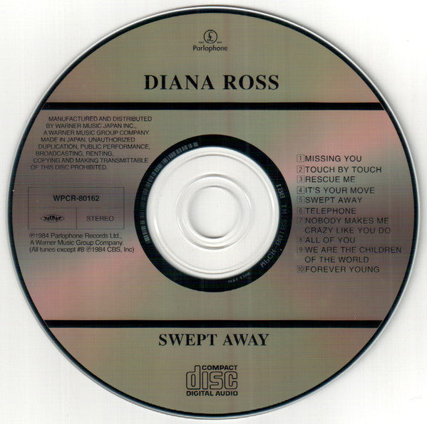 Image of Label Cover of CD - VG+/VG+ - DIANA ROSS, Swept Away (Parlophone; WPCR-80162, Japan 2014, Jewel Case, With Obi), Opened Instore, Crack in Case (back),  - 1256190S