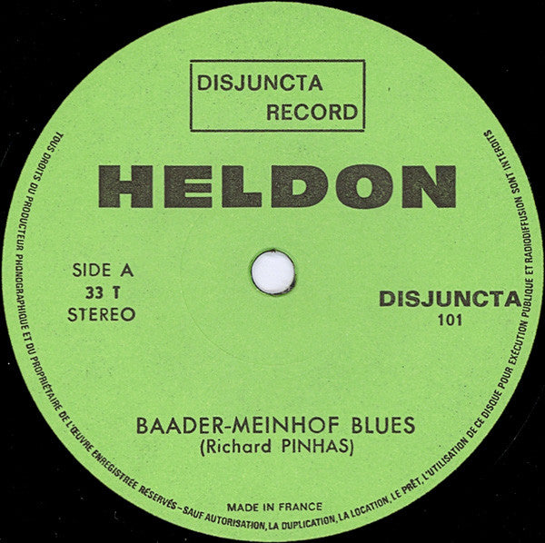 Image of Label Cover of 7" - VG+/VG+ - HELDON, Baader-Meinhof Blues / O.D.B. (Disjuncta ; 101, France 1975, Picture Sleeve), ,  - 1226442E