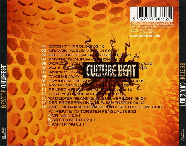 Image of Back Cover of CD - VG+/VG+ - CULTURE BEAT, Best Of Culture Beat (Epic ; EPC 512815 2, Germany 2003), ,  - 1256178S