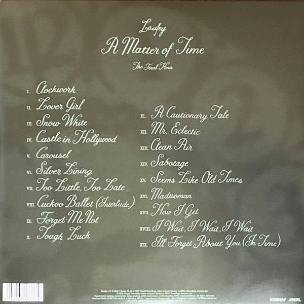 Image of Back Cover of 2xLP - NEW/NEW - LAUFEY, A Matter of Time: The Final Hour (Vingolf Recordings; LAULP3DX, Europe 2026, Watercolour Vinyl), , Laufey s deluxe album, A Matter of Time: The Final Hour, is the closing chapter of her beautiful, critically acclaimed, and GRAMMY  Award-winning third album, A Matter of Time.With four new songs, this 19-track deluxe album is an introspection about learning to live with one s anxieties   embracing uncertainty, accepting the passage of time, and finding calm af