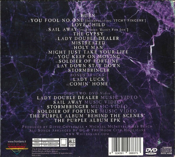 Image of Back Cover of 2xCD - VG/VG+ - WHITESNAKE, The Purple Album (Frontiers Music SRL; FR CDVD 683E, Europe 2015, Double Digipak, Booklet), ,  - 1316002C