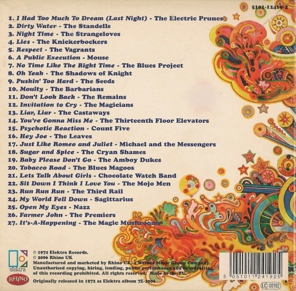 Image of Back Cover of CD - VG+/VG+ - VARIOUS, Nuggets - Original Artyfacts From The First Psychedelic Era 1965-68 (Rhino Records; 5101-12419-2, UK 2006 Reissue, Fold Over Sleeve, Booklet & Inner), ,  - 1316003C