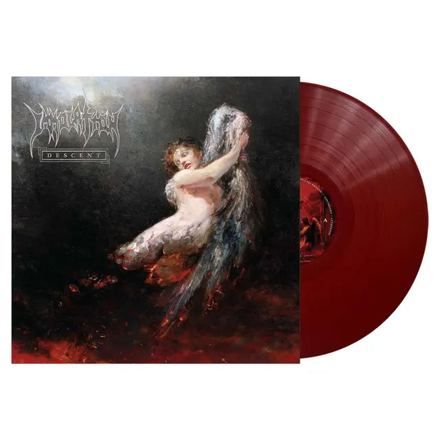 Image of Back Cover of LP - NEW/NEW - IMMOLATION, Descent (Nuclear Blast; 4065629759049, Europe 2026, Indie Exclusive Transparent Red / Black Marbled Vinyl), , One of the original vanguards of death metal is back! 38 years into their storied career, IMMOLATION returns with their 12th album, “Descent”. Once again, long-time fans and unsuspecting newcomers will be confronted with hymns of darkness and fury, invoked by one of the most respected names in the genre. Constantly touring, constantly evolving and co