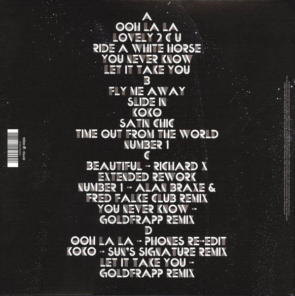 Image of Back Cover of 2xLP - EX/VG+ - GOLDFRAPP, Supernature (Mute; 964188140, Europe 2025 Reissue, Gatefold, 2 Inners, Blue/Green Splatter Peacock Vinyl, 20th Anniversary, Half Speed Mastered), Still In Opened Shrinkwrap With Hype Sticker,  - 1316020C