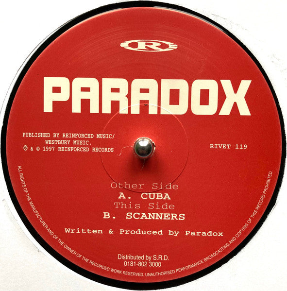 Image of Label Cover of 12" - VG/VG - PARADOX, Cuba / Scanners (Reinforced Records; RIVET 119, UK 1997, Picture Sleeve), , A		CubaB		Scanners - 1316047C