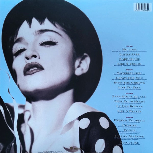 Image of Back Cover of 2xLP - EX/VG+ - MADONNA, The Immaculate Collection (Sire; 603497859344, USA & Europe 2000s Reissue, Gatefold, 2 Inners), Still In Opened Shrinkwrap,  - 1316027C