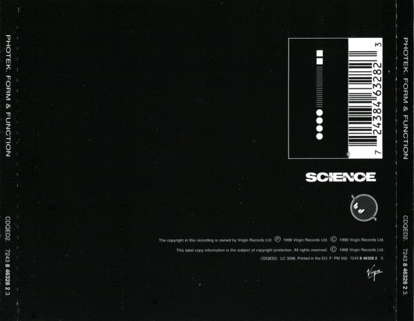 Image of Back Cover of CD - VG+/VG - PHOTEK, Form & Function (Science; CDQED2, Europe 1998, Jewel Case), ,  - 2816024C
