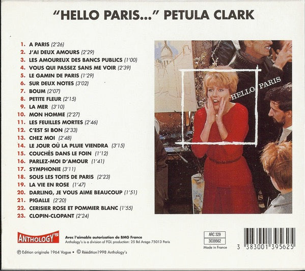 Image of Back Cover of CD - VG+/VG - PETULA CLARK, Anthologie Vol 2 (1964) Hello Paris (Anthology's; 3039562, France 1998 Reissue, Card Slipcase with Jewel Case inside), ,  - 1316061C