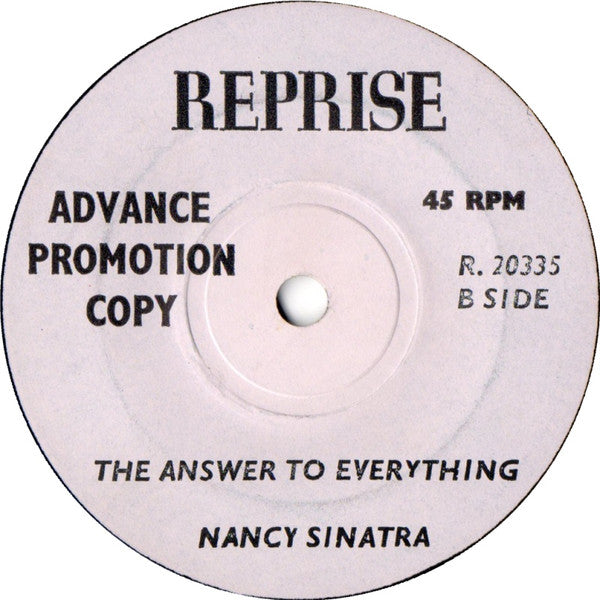 Image of Back Cover of 7" - /VG - NANCY SINATRA, True Love / The Answer To Everything (Reprise Records; R. 20335, UK 1965, Promo), WOL. Hairlines. In generic white inner.,  - 1356007S